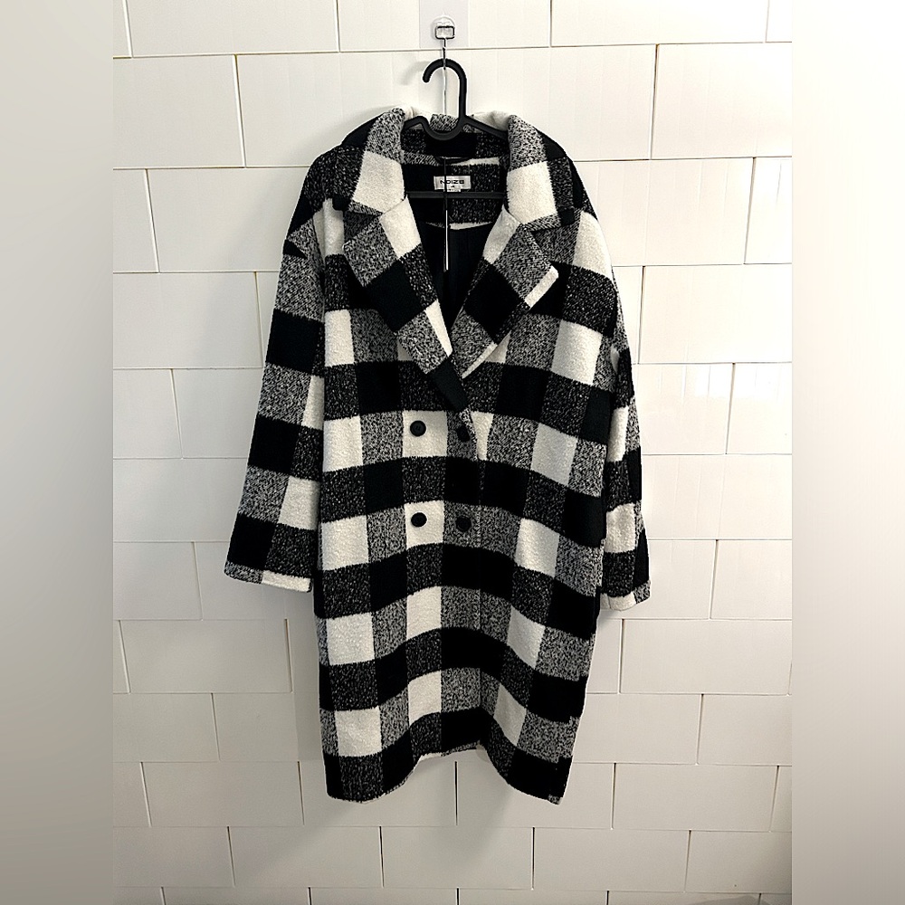 Noize Kort Black & White Vegan Wool Long Length Coat